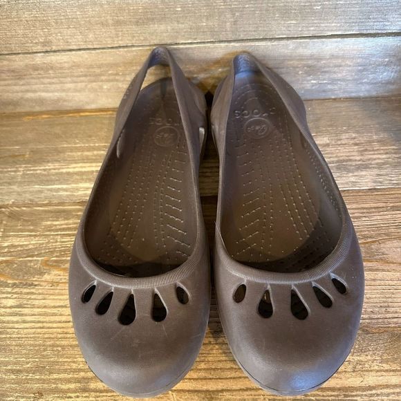 Womens Crocs Kadee Brown Comfort Casual Cutout Ballet Flats Shoes Size 8 M GUC - Picture 3 of 6